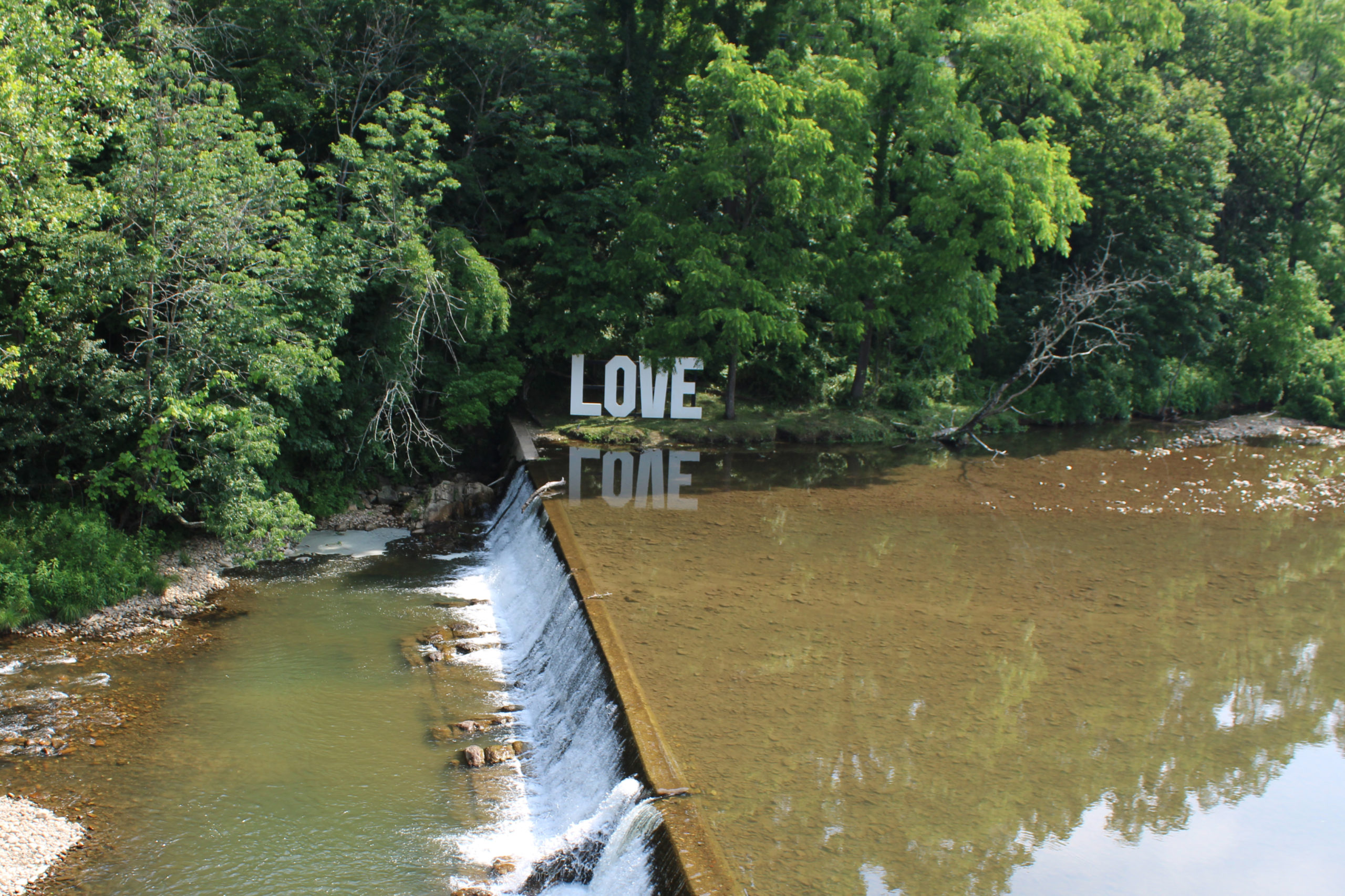 Damascus Old Mill Inn waterfall with custom LOVE sign